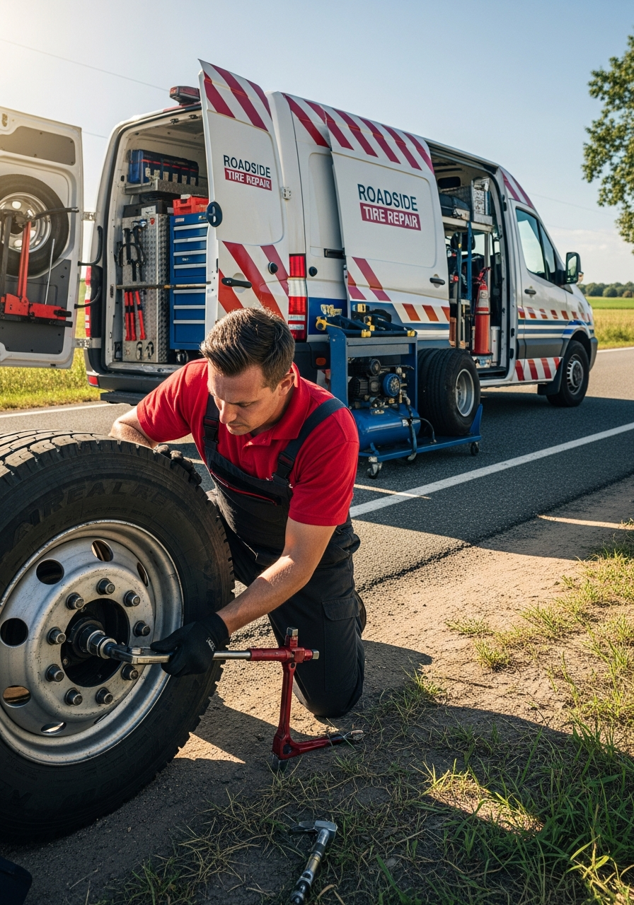 Tire Dose mobile tire service technician working on commercial truck tire roadside in New Jersey